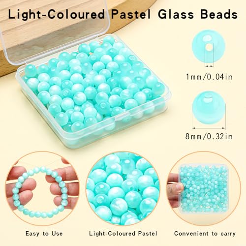 200pcs Glass Beads for Bracelets, 8mm Crystal Glass Round Beads for Jewelry Making, DIY Crafts, Single Box (Sea Blue) - color: Sea Blue