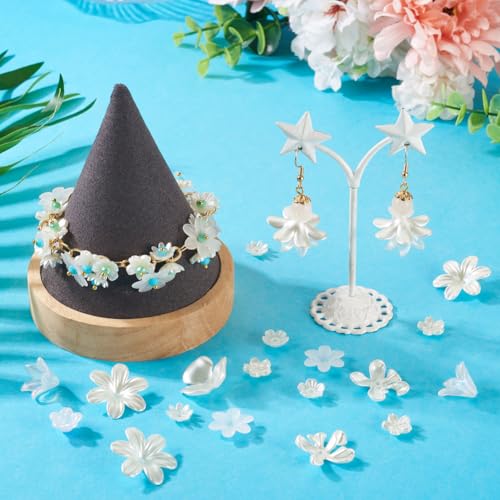 Beadthoven 270Pcs Acrylic Flower Imitation Pearl Beads Sakura Cherry Blossom Flower Bead End Caps Multi-Petal Floral Loose Spacer Bead Charms for Jewelry Making DIY Crafts Supplies, Creamy White - color: Imitation Pearl Flower-White