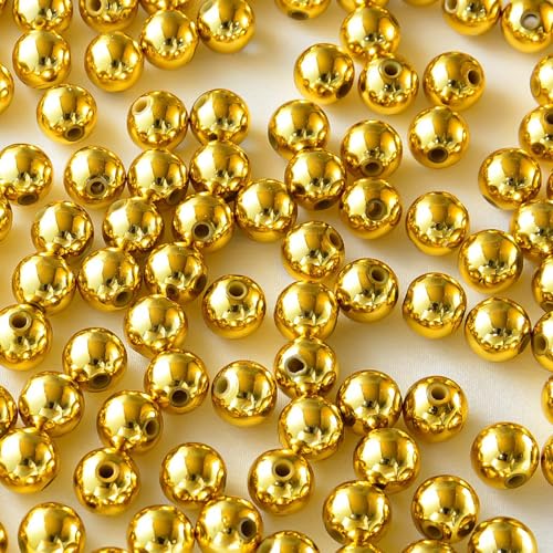 Laopottbeads 350 Pcs Gold 10MM Beads for Jewelry Making Round Beads DIY Kit for Bracelets, Earrings, Necklaces & Anklets - color: Golden, size: 10 mm, 350 pcs