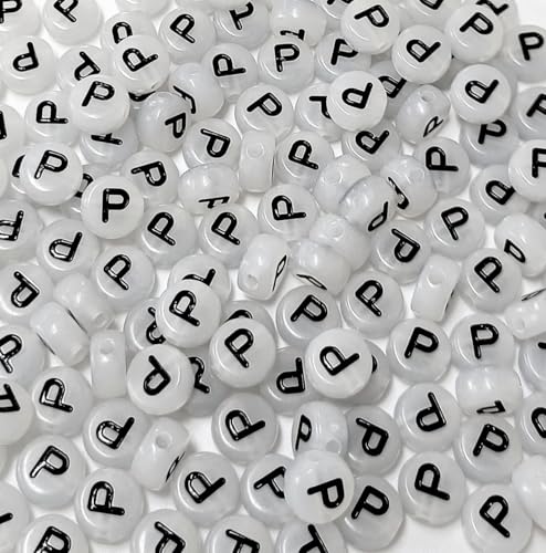 200PCS Letter Beads Glow in The Dark 4x7mm Acrylic Alphabet Letter P Beads for Jewelry Making Bracelet - color: P-200PCS