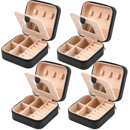 Neveika Jewelry Box with Mirror,Small Jewelry Organizer Box，Travel Jewelry Case for Women，Gift Jewelry Boxes for Female Girls (4pcs mirror black) - color: mirror black