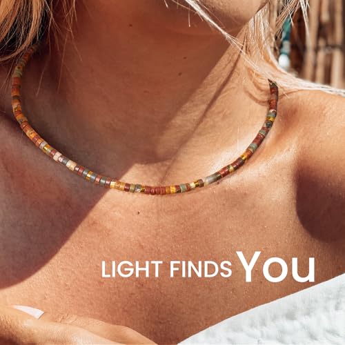 AGOT Beaded Gemstone Necklace for Women: Boho Bead Choker Natural Stone Necklaces - Handmade Jewelry for Summer Beach - color: Red