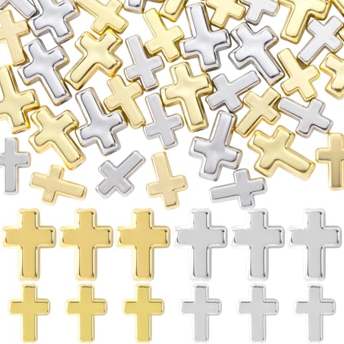 80 Pcs Cross Charms for Jewelry Making, Religious Cross Beads for Bracelets, Crosses for Jewelry Making, Bracelets, Necklaces, DIY Crafts (Gold, Silver) - color: 80pcs, 16x12mm, 13x9mm, Gold, Silver