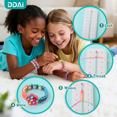 DDAI Bling Bracelet Kit for Girls Age 7-12 – Sparkly Friendship Craft Set with Gems, Threads & Stickers – Birthday Gift for 8 9 10 11 Year Old Girls & Holiday Surprise - color: Mint & White