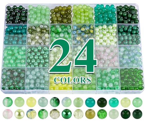 XSEINO About 1200PCS 6mm Glass Beads Bracelet Making Kit,24 Assorted Green Nature Series Colorful Crystal Beads for Bracelet and Jewelry Making and DIY Crafts,Friendship Bracelets - color: Green Nature Series