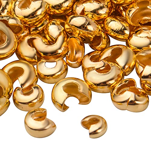 Aylifu 600pcs 3mm/4mm/5mm Gold Crimp Bead Knot Covers Half Round Open Covers for DIY Crafts Jewelry Making - color: Gold(0.12/0.15/0.19inch)