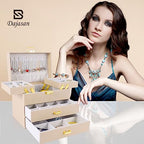 Dajasan Jewelry Organizer Box, Jewelry Holder Organizer Box, PU Leather Jewelry Box, Gift Idea for Valentine's Day, Birthday, Mother's Day, Christmas (Champagne) - color: Champagne + Gold