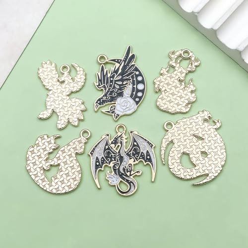 Sailanzi 12pcs Alloy enamel black Gothic style animal flying dragon fox series Pendant Jewelry Making DIY Keychain Earrings Pendant Various Design Charms for Jewelry Making Bracelets Necklace (SN981) - color: SN981