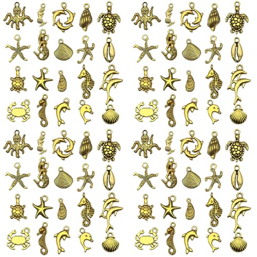 Sailanzi 100pcs Antique Golden Ocean Series Starfish Pendant Jewelry Making DIY Keychain Earrings Pendant Various Design Charms for Jewelry Making Bracelets Necklace (SN882) - color: SN882