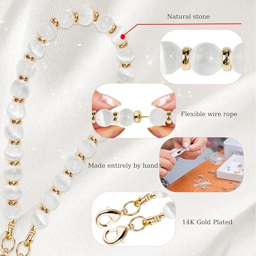 Marble Beaded Phone Wrist Strap,Detachable Phone Bracelet Strap with Tether Tab,Hands-Free Wristlet Strap (White Cat's Eye) - color: White Cat's Eye