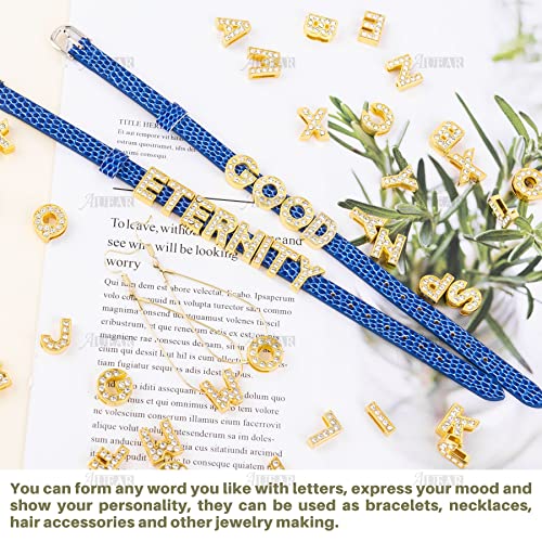 AUEAR, 130 Pack Gold A-Z 8mm Full Rhinestone Slide Charms Crystal Alphabet Letter Alloy for Bracelets Necklace Wristbands DIY Jewelry Making - color: Gold, size: 130 Pack