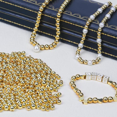 400pcs 4mm 18K Gold Filled Spacer Beads for Bracelets, Necklace, Earring - Seamless Small Gold Round Circle Beads for Jewelry Making & Bulk Supply - size: 4mm-400pcs