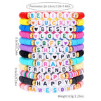 Friendship Bracelets Boho Stackable Bracelets for Women Surfer Heishi Clay Bead Bracelets Stretch Preppy Bracelets Colorful Boho Bracelets for Women - color: 12PCS Red Believe