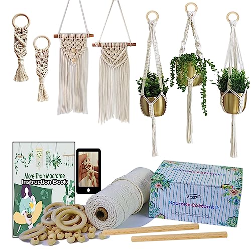 Easy Macrame Kits for Adults Beginners Supplier Wood Beads,Rings,Wooden Dowel for Macrame Plant Hangers,Boho Wall Hanging with Instruction Book for Starters Christmas Crafts for Adults - color: Macrame Kit, Beige