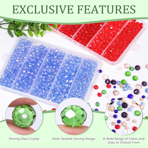 850Pcs 4/6/8/10mm Crystal Glass Beads for Jewelry Making Faceted Rondelle Flat Beads for Bracelets Necklace Earrings DIY Crafts(Green Crystal Bead) - color: Green