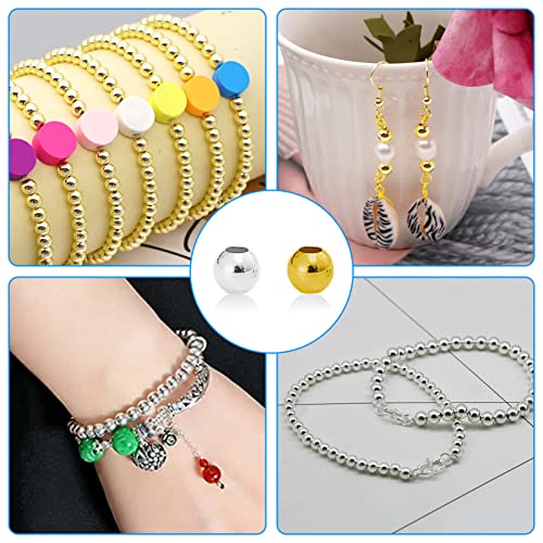 200 Pcs 8mm Round Metal Beads & Spacers - Smooth Loose Ball Beads for Stackable Bracelet & Necklace Jewelry DIY Crafts (Gold, Silver) - color: 8mm, Gold Silver