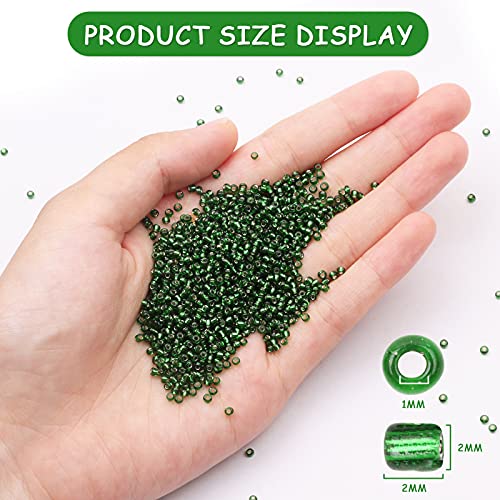 10100 Pcs Size 11/0 Glass Seed Beads, 2 mm Emerald Green Small Mini Spacer Loose Pony Beads for Jewelry Making and DIY Crafts - color: Emerald Green, size: Small