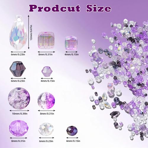 1000pcs Glass Beads for Jewelry Making Colorful Rainbow Craft Crystal Beads with Loose Beads Sparkly Beads for DIY Necklace Bracelet Earring(Purple) - color: Purple