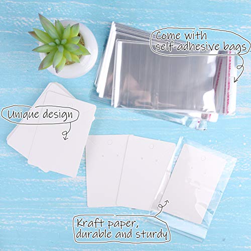 MIAHART 150 Set Earring Holder Cards Necklace Display Cards with 150pcs Bags for Selling DIY Ear Studs, Earrings and Jewelry Display (White) - color: White