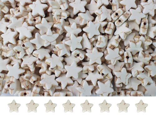 Turquoise Star Beads Bulk for Jewelry Making 300pcs 8 * 12mm White Natural Stone Space Beads for Hair,Garland Keychain, Lanyard, DIY Handmade Craft,Necklace, Bracelet Supplies - color: White Star