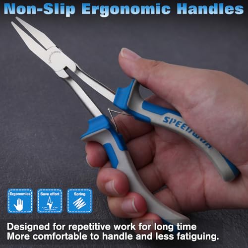 SPEEDWOX Long Reach Flat Nose Pliers 6 Inches Precision Duck Bill Fine Pliers for Hard to Reach Narrow Spaces Smooth Jaws High Leverage Reduce Efforts Non-slip Handles Small Plier Thin Professional - style: Flat Nose Pliers