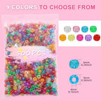 Amaney 500 Pieces Glitter Pony Beads 6x9mm Mixed Colors Transparent Plastic for Hair Braids Jewelry Making - color: Glitter