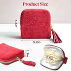 Sobotoo Small Travel Jewelry Case, Jewelry Zippered Pocket Case, 5-Layer Soft Velvet Organizer Pouch for Bracelets, Earrings, Beaded necklace, Rings, Mini Jewelry Bag for Travel Everyday Use(Red) - color: Red