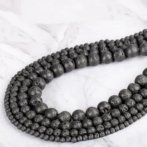 4mm 200pcs Natural Stone Round Beads Black Lava Genuine Stone Beading Loose Gemstone DIY Charm Smooth Beads for Bracelets Necklaces Earrings Hole Size 1mm (Black Lava 4mm) - color: Black Lava, size: 4mm