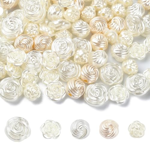 LiQunSweet 200 Pcs 4 Styles Rose Shape ABS Plastic Imitation Pearl Beads Flowers Loose Spacer Beads for DIY Jewelry Crafts Gifts - color: Rose Shape Imitation Pearl Beads_200 Pcs