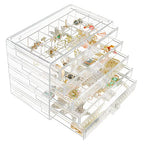 Weiai Clear Acrylic Jewelry Organizer, 90 Grids Adjustable Dividers Earrings Rings Storage Box - size: 5 Drawers