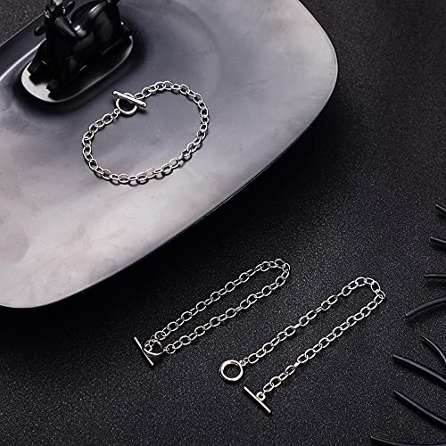 Hicarer 45 Pieces Bracelet Chains with OT Toggle Clasp Stainless Steel Bracelet Link Chains DIY Jewelry Making Supplies for Women Jewelry Crafts(Silver) - color: Silver