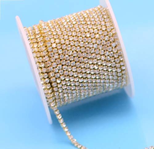 11 Yards 2mm Gold Crystal Rhinestone Close Chain Single Row Trimming Claw Chain Jewelry Crafts DIY (Gold) - color: Gold