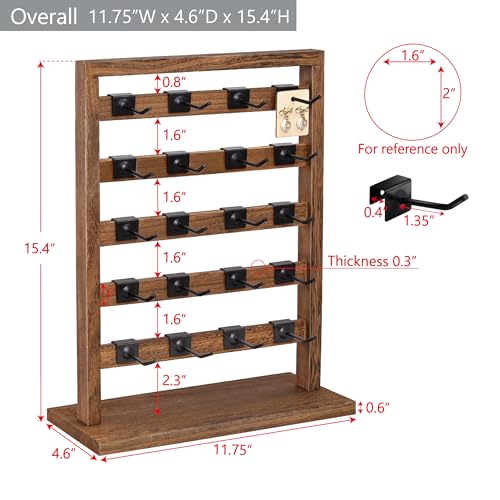 Ikee Design Free Assemble 2 Pcs Set Wooden Jewelry Display Rack with 20 Removable Metal Hooks/Each, Earring Card Display Holder Stand for Necklaces,Bracelet, Keychain Stand, Brown Color - color: 9) Brown, 2 Pieces
