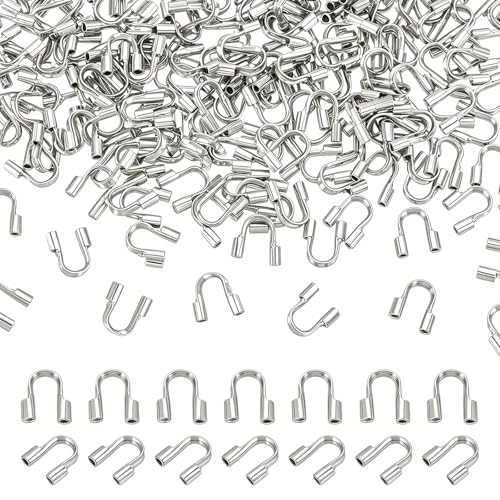 300Pcs Wire Guardian Protectors 0.7mm Hole U Shape Wire Guard Loops Thread Protector for Jewelry Making Findings Earring Necklaces Bracelet DIY Supplies (Silver) - color: silver