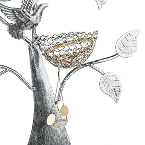 MyGift Silver Metal Jewelry Tree with Bird Nest - Holds up to 48 pair Earrings - color: Silver