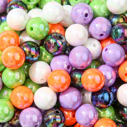 16mm Acrylic Beads 100pcs Helloween Style Chunk Bubblegum Bead Purple&Orange&Black Beads for Pens for Necklace Jewelry Bracelets DIY Crafts Making (ab Halloween) - color: white&orange&black&purple