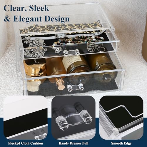 Sea Team Clear Makeup Organizer with Drawers, Acrylic Plastic Cosmetic Display Case, Jewelry Storage Box, Holder for Dresser, Bathroom, Vanity, Countertop (1 Large, 1 Middle Drawers) - size: 1 Large, 1 Middle Drawers