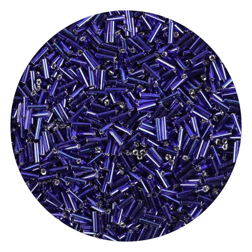 2000Pcs Tube Seed Beads 2x7mm Mini Long Glass Bugle Bead Small Craft Loose Spacer Beads for DIY Phone Charms Waist Bead Bracelets Earrings Necklaces (Royal Blue) - color: Royal blue
