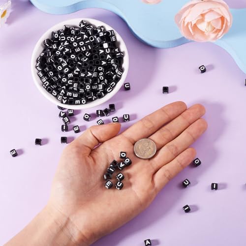 FASHEWELRY 500Pcs Square Vowel Letter Beads 6mm Black Friendship Bracelet Letter Beads A/E/I/O/U Acrylic Cube Initial Alphabet Beads for Necklace Earring Jewelry Making - color: 6mm Vowel Letters