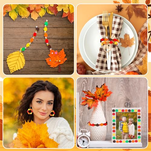 Fall Polymer Clay Beads, 300pcs Fall Mapel Leaf Clay Beads for Jewelry Making Thanksgiving Autumn DIY Bracelet Necklace Accessories Craft Party Supplies - color: Red Orange Yellow Green Brown