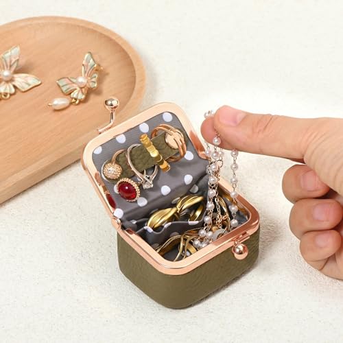 Zivyes Mini Jewelry Box Travel Small Coin Purse Organizer Case Genuine Leather Tiny Size (dark khaki) - color: dark khaki