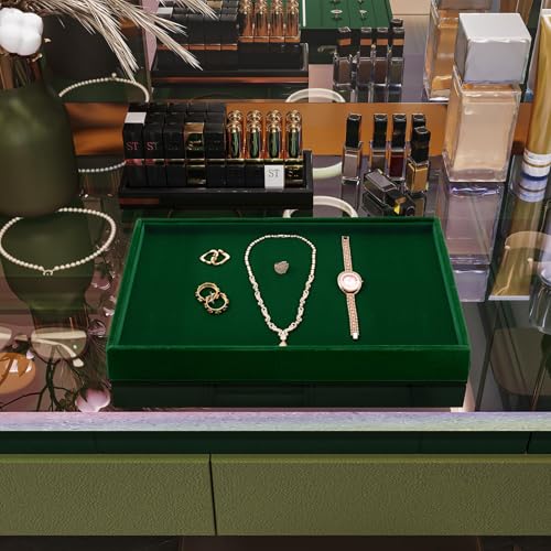 Green Velvet Jewelry Trays Stackable Jewelry Drawer Organizer Tray for Necklace Bracelets Rings Storage Display - size: 1 Grid
