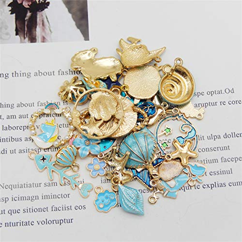 30pcs Mixed Enamel Charms Pendants for Jewelry Making Bulk lot Necklace Earrings Bracelet Craft Findings - color: Blue
