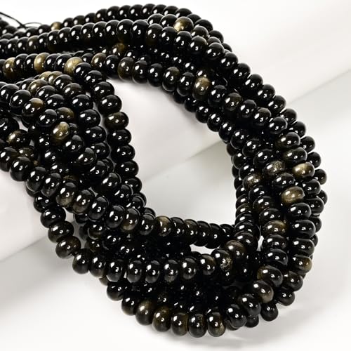 ICAI Natural 5x8mm Rondelle Beads, Abacus Disk Stone Spacer Gemstone Beads for DIY Bracelet Necklace Jewelry Making (Golden Obsidian) - color: Golden Obsidian, size: 5x8