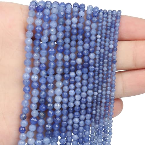 3mm 120pcs Natural Blue Aventurine Stone Beads, Songxi Small Faceted Round Loose Gemstone for Jewelry Making, DIY Art and Craft, Bracelet Necklace (1 Strand) - color: Blue Aventurine, size: 2.8-3.3mm