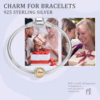 925 Silver Charms Pendants For Pandora Bracelet Golden charms Bead Safety Chain Clip set Heart Flower Animal Beads Family, Mom, Friend, Daughter, Birthday, Jewelry Gift - style: B-Golden Round Mom Charm