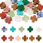 22 Pcs Natural Gemstone Cross Beads 12.5-13mm Cross Crucifix Beads Mixed Turquoise Bead Crystal Crucifix Charms for Easter Holiday Eid Mubarak Ramadan Jewelry Making - color: 11 Colors-Mix Stones