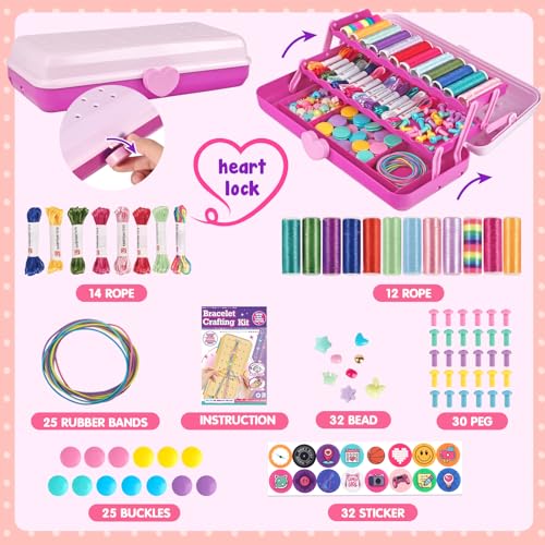 TingingYuli Friendship Bracelet Making Kit for Girls 8-12, DIY String Bracelet Maker with 3-Layer Storage Box, Arts and Crafts for Kids Ages 6-12, Easter Christmas Birthday Gift Set - color: Pink/Rose