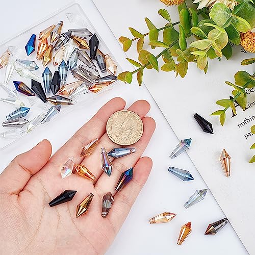 AHANDMAKER 60 Pcs Glass Icicle Prism Pendants, 10 Colors Electroplated Crystal Chandelier Glass Beads 20mm Top Drilled Drop Spacer Beads for DIY Craft Jewelry Necklace Bracelet Earring Making - color: 10 Colors Icicle Prism