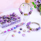 100pcs Large Hole Round Resin Glass Beads for DIY Jewelry, Crafts, Garden Stakes - Mixed Color - color: Purple